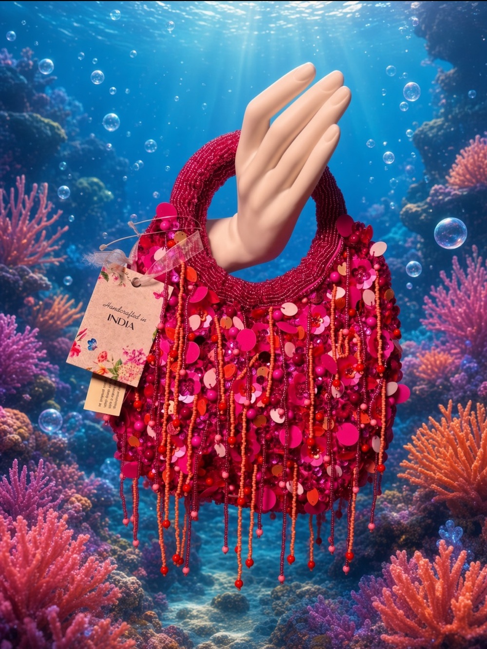 VIRAL BEADED BAG - DANGLY FLORAL CORAL BAG 2026